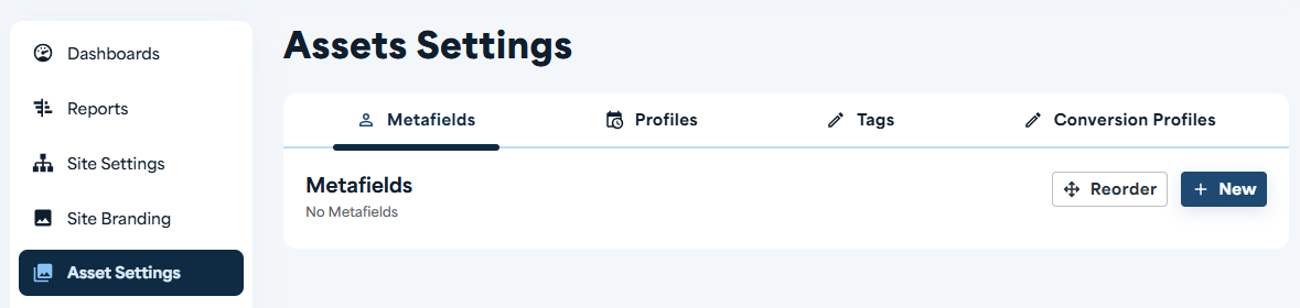 Asset Settings Metafields List